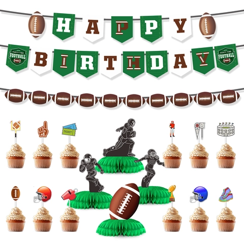 Decorazioni Per Festa Di Compleanno Football Americano Banner Di Carta Topper Per Cupcake Centrotavola A Nido D'Ape
