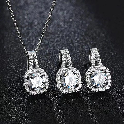 Square Halo Zircon Pendant Necklace Titanium Steel Chain Copper Geometric Jewelry For Women Simple Classic Style