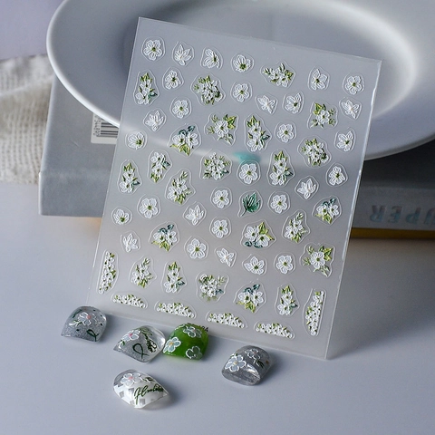 Pegatinas De Arte De Uñas En Relieve Flor Hoja Autoadhesivas Estilo Japonés Calcomanías Manicura Para Mujeres Decoración