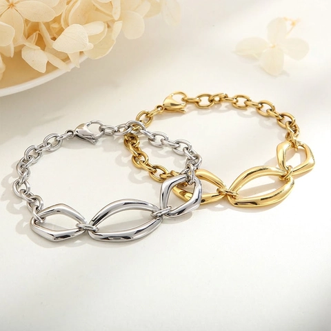 Bracciale Minimalista Con Maglie Ovali Vuote Geometriche In Acciaio Inossidabile Lucido Catena Spessa Gioielli Moda Donna