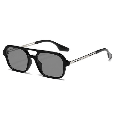 Lunettes De Soleil Carrées Rétro À Double Pont Vintage Branches En Métal Monture PC Protection UV400 Mode Unisexe