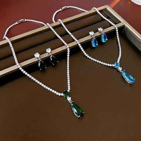 Collana E Orecchini In Zircone A Goccia Stile Francese Con Perno In Argento Sterling 925 Placcato Rame Gioielli Per Donne