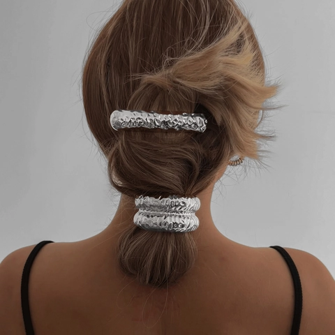 Fermagli Per Capelli In Metallo Martellato Lega Geometrica Supporto Per Coda Di Cavallo Elastico Forcine Minimaliste Da Donna