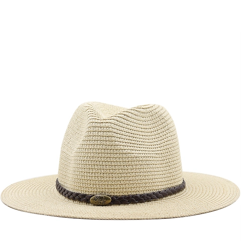 Fedora Straw Hat Summer Wide Brim Sun Protection Breathable Beach Outdoor Retro Western Style With Metal Bull Buckle Unisex