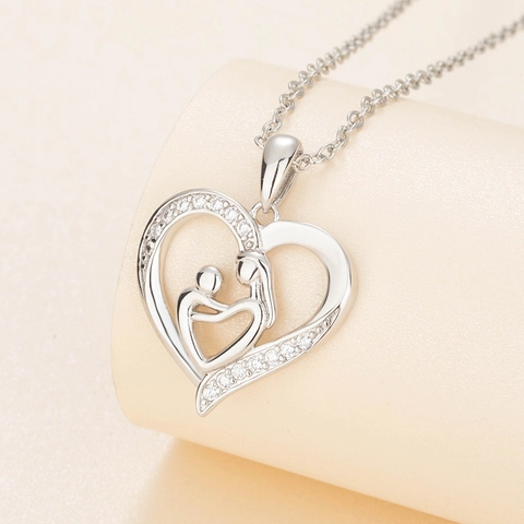 Heart Pendant Necklace Alloy Zircon Mother And Child Hugging Silhouette Mother's Day Gift Fashion Jewelry For Women Mom