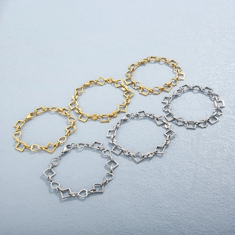 Geometric 316L Stainless Steel Bracelet Heart Square Gear Design Minimalist Trendy Jewelry For Women