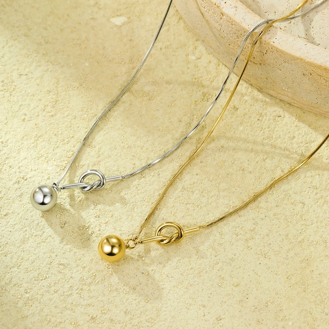Collar De Acero Inoxidable Chapado En Oro De 18K Para Mujer Elegante Colgante De Perla Redonda Con Nudo Cadena De Serpiente Minimalista