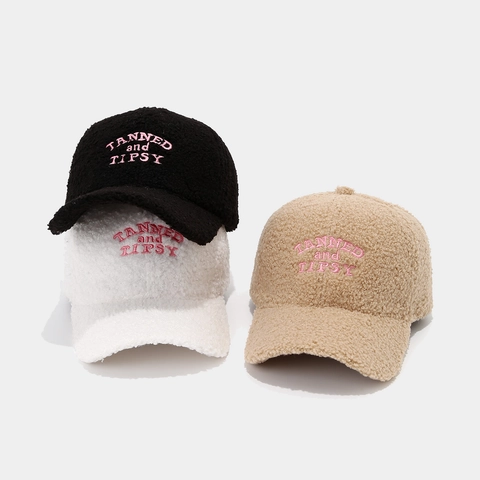 Gorra De Béisbol De Lana Sherpa Gorro Cálido De Invierno Con Bordado Rosa Ajustable Accesorio De Moda Para Mujer