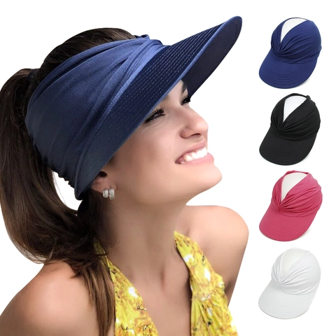 Dames Zonbescherming Zonneklep Polyester Elastische Gedraaide Ploooien Strand Sport Zonnehoed Voor Reizen Outdoor Casual Klep