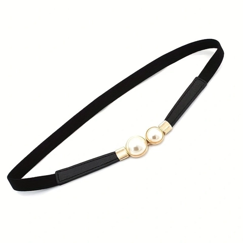 Women Vintage Elastic Corset Belt With Metal Artificial Pearl Buckle Slim Waist Belt Fashion Decorative Waistband For Dress