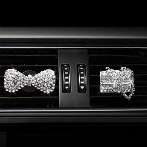 Rhinestone Car Air Vent Fragrance Clip Alloy Crystal High Heel Handbag Heart Butterfly Sparkling Interior Decor Ornament