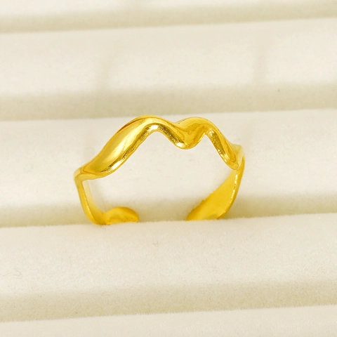 Minimalistischer Wellenlinie Offener Ring 18K Vergoldet Edelstahl Verstellbar Unregelmäßig Mode Schmuck Für Frauen