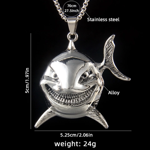 Vintage Punk Shark Head Pendant Necklace Alloy Pendant With Stainless Steel Chain Hip Hop Jewelry For Men Women