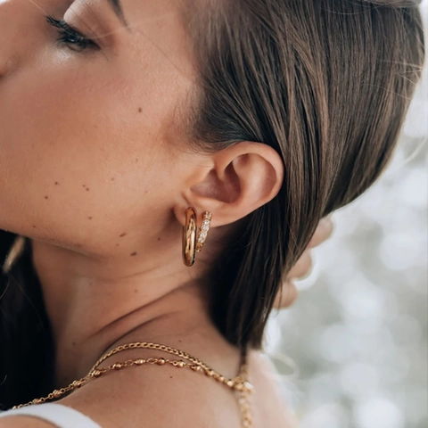 Stainless Steel Thick Hoop Earrings 18K Gold Plated Minimalist Solid Round Mixed Color Huggie Jewelry For Women