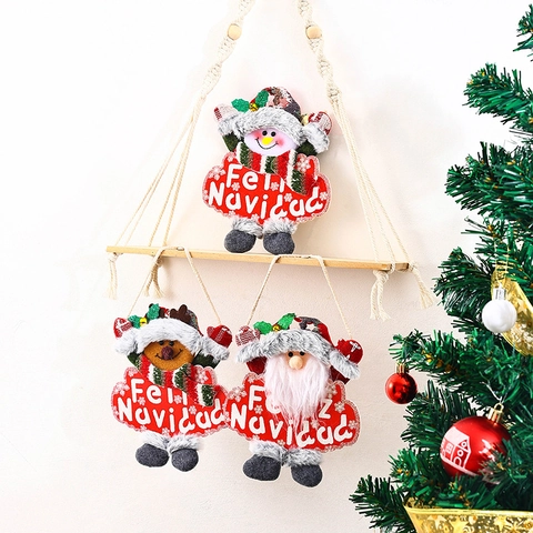 Weihnachtsanhänger Plüsch Stoff Holz Feliz Navidad Weihnachtsmann Schneemann Rentier Baumschmuck Festlich Party