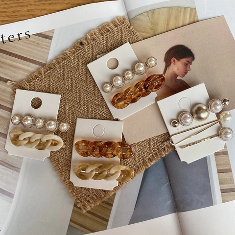 Fermagli Per Capelli Vintage Catena In Resina Acrilica E Künstliche Perle Sintetiche Mollette A Becco D'Anatra Accessori Per Capelli Stile Coreano Per Donna