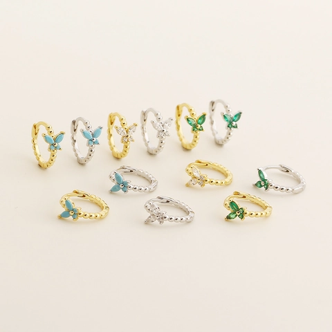 Vintage 925 Sterling Silver Butterfly Huggie Hoop Earrings For Women Gold Silver Rhinestone Animal Ear Buckle Jewelry