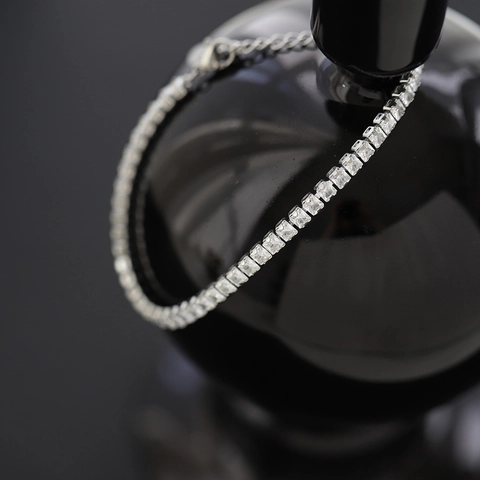 Square Cubic Zirconia Tennis Bracelet Stainless Steel Minimalist Sparkling Elegant Jewelry Gift For Women Adjustable
