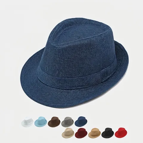 Vintage Fedora Hat Summer Breathable Sun Protection Beach Woven Polyester Jazz Cap For Men Women Outdoor