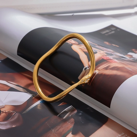 18K Vergulde Roestvrijstalen Armband Armring Voor Dames Zirkonia Slang Golf Sterrenbeeld Waterdicht Hypoallergeen Sieraden