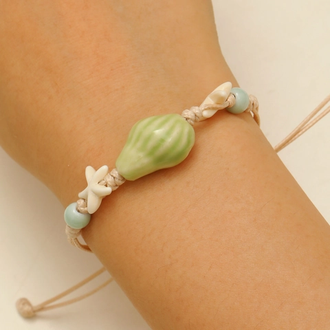 Handmade Ocean Theme Ceramic Starfish Shell Charm Braided Bracelet For Women Summer Beach Vacation Adjustable Wax Cord Jewelry Accessory