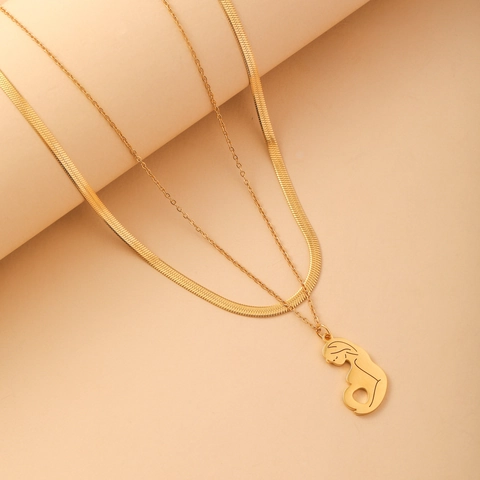 Stainless Steel Double Layered Pregnant Mother Pendant Necklace Gold Plated Snake Bone Chain Mother Day Gift For Women
