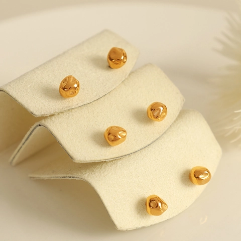 Minimalistische Roestvrijstalen Onregelmatige Boon Oorknopjes Voor Dames Vergulde Lava Textuur Bal Oorbellen Mode Sieraden