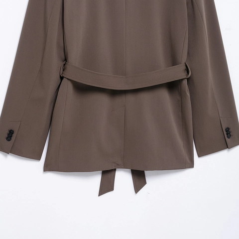 Traje De Chaqueta Blazer Y Pantalones De Pierna Ancha Para Mujer Color Sólido Cintura Anudada Manga Larga Profesional Poliéster