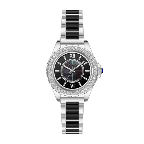 Elegant Dames Quartz Horloge Met Strass Accenten Kunstparelmoer Wijzerplaat Roestvrij Staal Keramiek Band Waterdicht Accessoire
