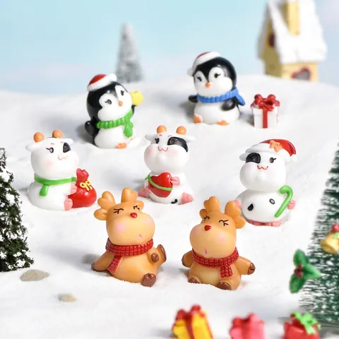 Weihnachten Miniatur Tierfiguren Harz Cartoon Pinguin Hirsch Kuh Mikro Landschaft Schreibtisch Ornamente Deko