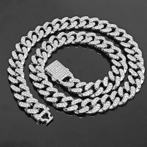 Hip Hop Cuban Link Chain Necklace Alloy Full Rhinestone Iced Out Luxury Fashion Jewelry For Men Women