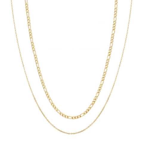 Minimalist Stainless Steel Double Layer Necklace For Women Figaro Link Chain Gold Silver Adjustable Choker Necklace Trendy Jewelry For Daily Dating