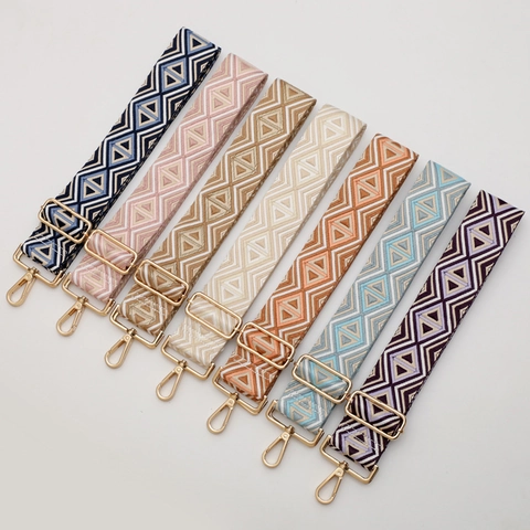 Bohemian Style Geometric Pattern Wide Bag Strap Replacement Adjustable Shoulder Belt Fabric With Metal Lobster Clasps
