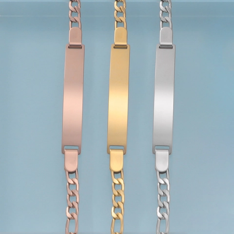 Edelstahl ID Armband Figaro Kette Blank Polierte Platte Mode Schmuck Für Herren Damen Kinder