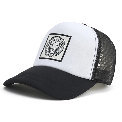 Unisex Polyester Trucker Hat Mesh Baseball Cap With Printed Lion Patch Adjustable Sun Protection Outdoor Hip Hop Summer Hat