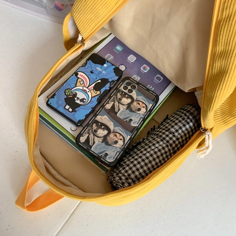 Zaino Kawaii Anatra In Velluto A Coste Per Donne Studentesse Stile Ins Giapponese Resistente All'acqua Grande Capacità