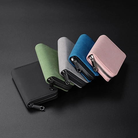 Matte PU Leather Card Holder Wallet RFID Blocking Accordion Multi Slot Zipper Pocket Minimalist Business For Men Women