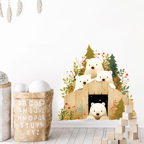 Autocollants Muraux Ours Polaire Noël Dessin Animé Imperméable PVC Thème Forêt Pour Décoration Chambre Enfant Bébé
