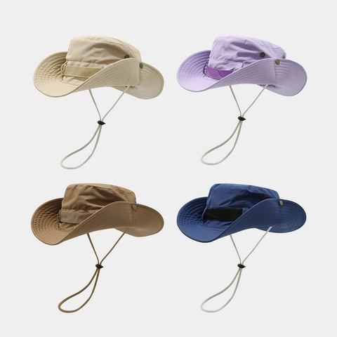 Outdoor Tactical Boonie Hat Wide Brim Polyester Breathable Sun Protection Windproof Rope Hiking Fishing Men Women