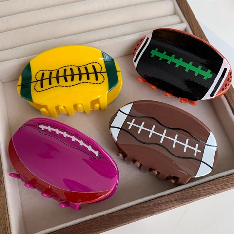 Rugby Football Shaped Hair Claw Clip Acrylic Colorful Sports Style Novelty Shark Clip For Women Girls Student