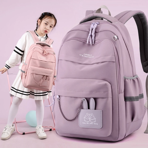 Cute Rabbit Ear Girls School Backpack Waterproof Nylon Large Capacity Student Bookbag With Metal Chain Reflective Strip