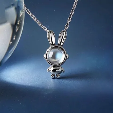 Astronaut Bunny Rabbit Pendant Necklace For Women Space Moonstone Stainless Steel Clavicle Chain Jewelry Gift
