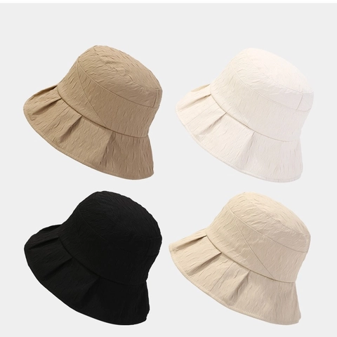 Damen Fischerhut Knitteroptik Polyester Atmungsaktiv Faltbar Sonnenschutz Outdoor Strand Reise Lässig Elegant