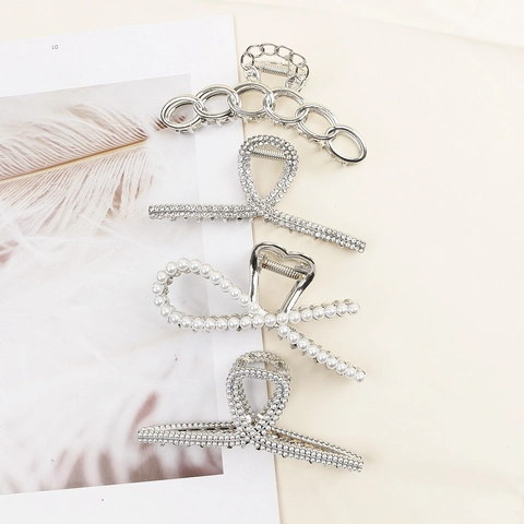 Elegante Pinza Per Capelli In Lega Con Strass E Perle Artificiali Da Donna Stile Coreano Grande Fermaglio In Metallo Accessorio Capelli