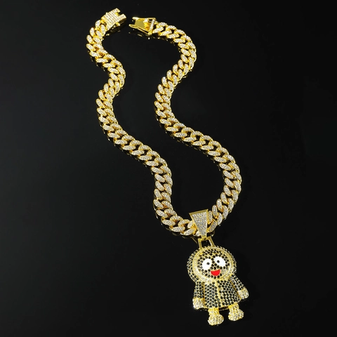 Collana Con Ciondolo Personaggio Dei Cartoni Animati Hip Hop In Lega Con Strass Iced Out Catena Cubana Per Uomo