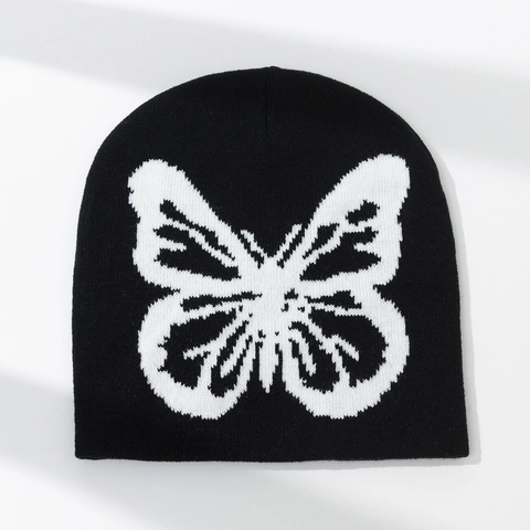 Gebreide Beanie Met Vlinderprint Warme Acryl Wintermuts Voor Heren En Dames Streetwear Mode Jacquard