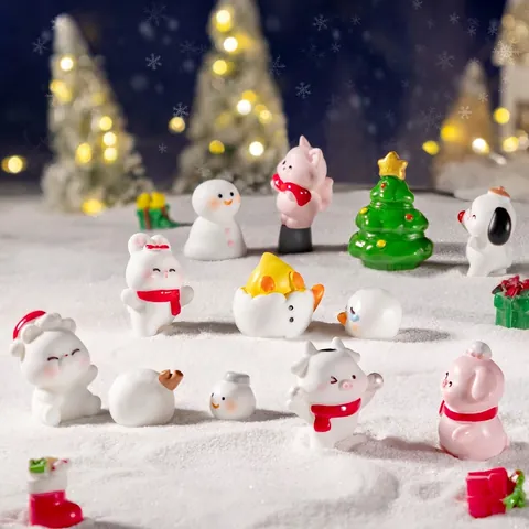 Miniatur Weihnachten Harz Tierfiguren Für Mikrolandschaft Winter Schnee DIY Tischdekoration