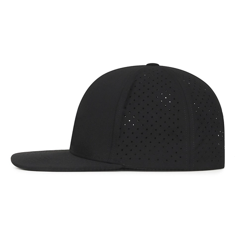 Perforated Breathable Polyester Snapback Hat Flat Brim Hip Hop Cap Solid Color Adjustable Sunshade Outdoor Sport Style