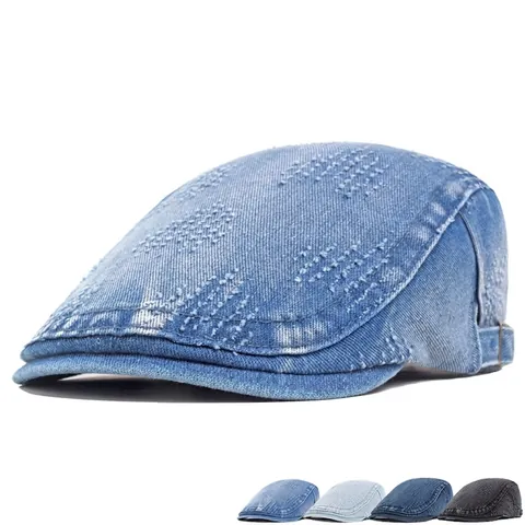 Retro Newsboy Pet Gewassen Katoen Denim Verstelbare Ivy Flat Cap Voor Heren Dames Britse Vintage Stijl