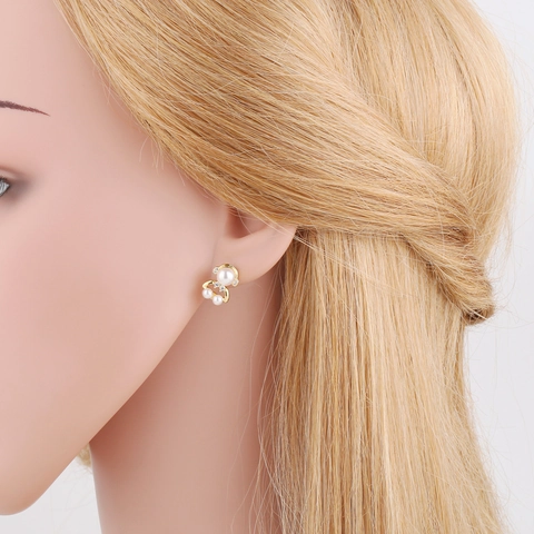 18k Vergoldete Kupfer Bär Ohrstecker Mit Künstlicher Perle Und Zirkonia Einfache Süße Tier Ohrringe Für Damen